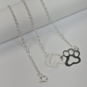 Pendant Necklace Paw Print Heart Pet Lover 925 Sterling Silver Mex. Gargantilla